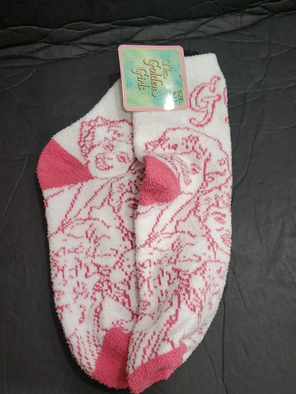 The Golden Girls pink and white cozy fuzzy crew socks brand new